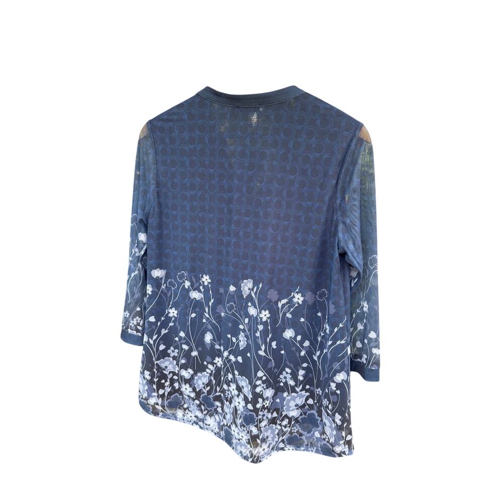Timeson Floral Border Print Mesh Layered Tunic Blouse - Picture 4 of 6